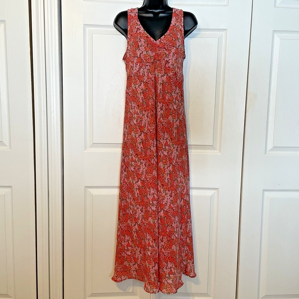 Vintage Y2K R&K Originals Floral Dress Women 14 Coral Green Sleeveless Cottage